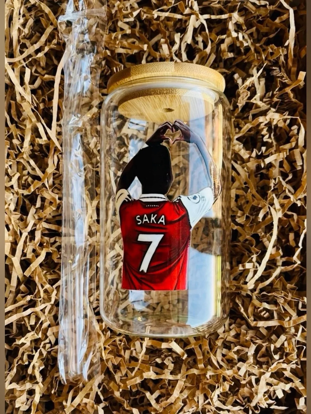 Bukayo Saka Arsenal FC Premier League Soccer Football 16oz Clear Glass Tumbler